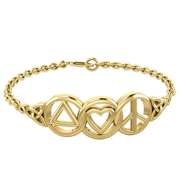 Love Peace and Recovery 14K Solid Gold Bracelet GBL406 - Jewelry